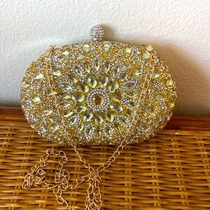 NEW Yellow & Gold Toned Rhinestoned Evening Bag